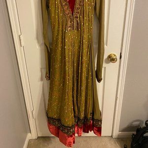 Stunning Olive Green and Maroon Shalwar Kameez